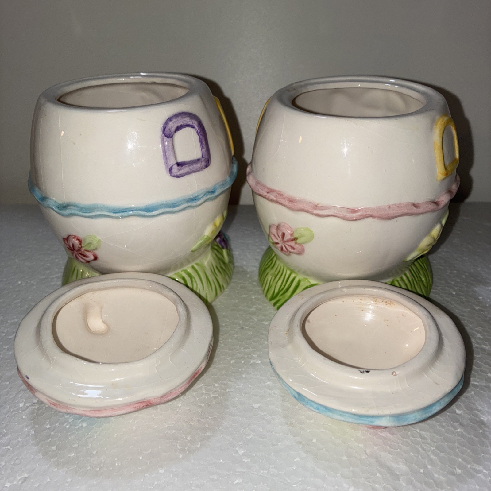 2~ Easter Bunny Easter Cottages Egg Shaped Trinket Boxes Boy & Girl 15939-15940
