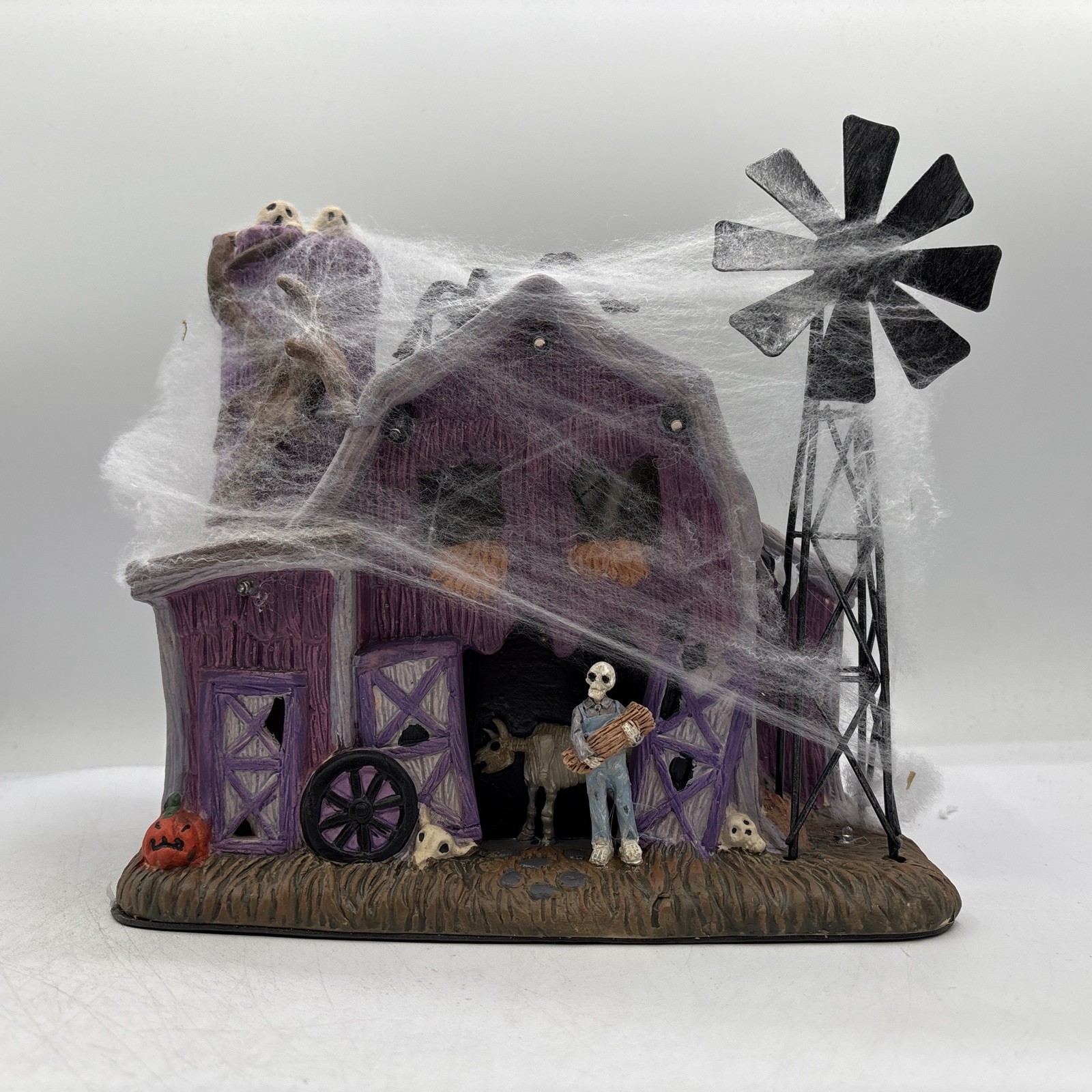 FG Square 8” The Webbed Barn Halloween Decorative Prop Hand Painted Porcelain