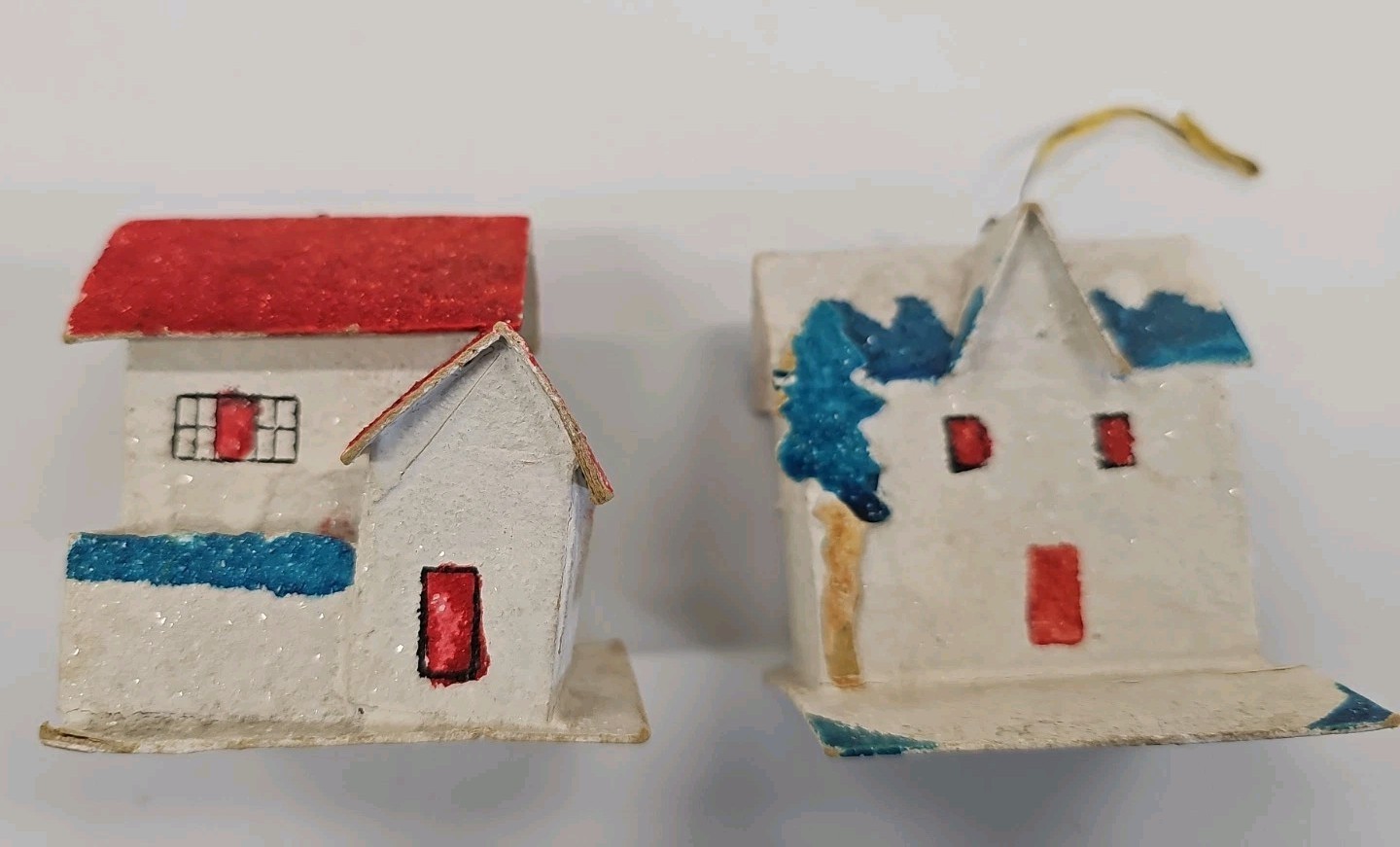Vintage Christmas House Paper Mache Cardboard Cellophane Glitter Japan