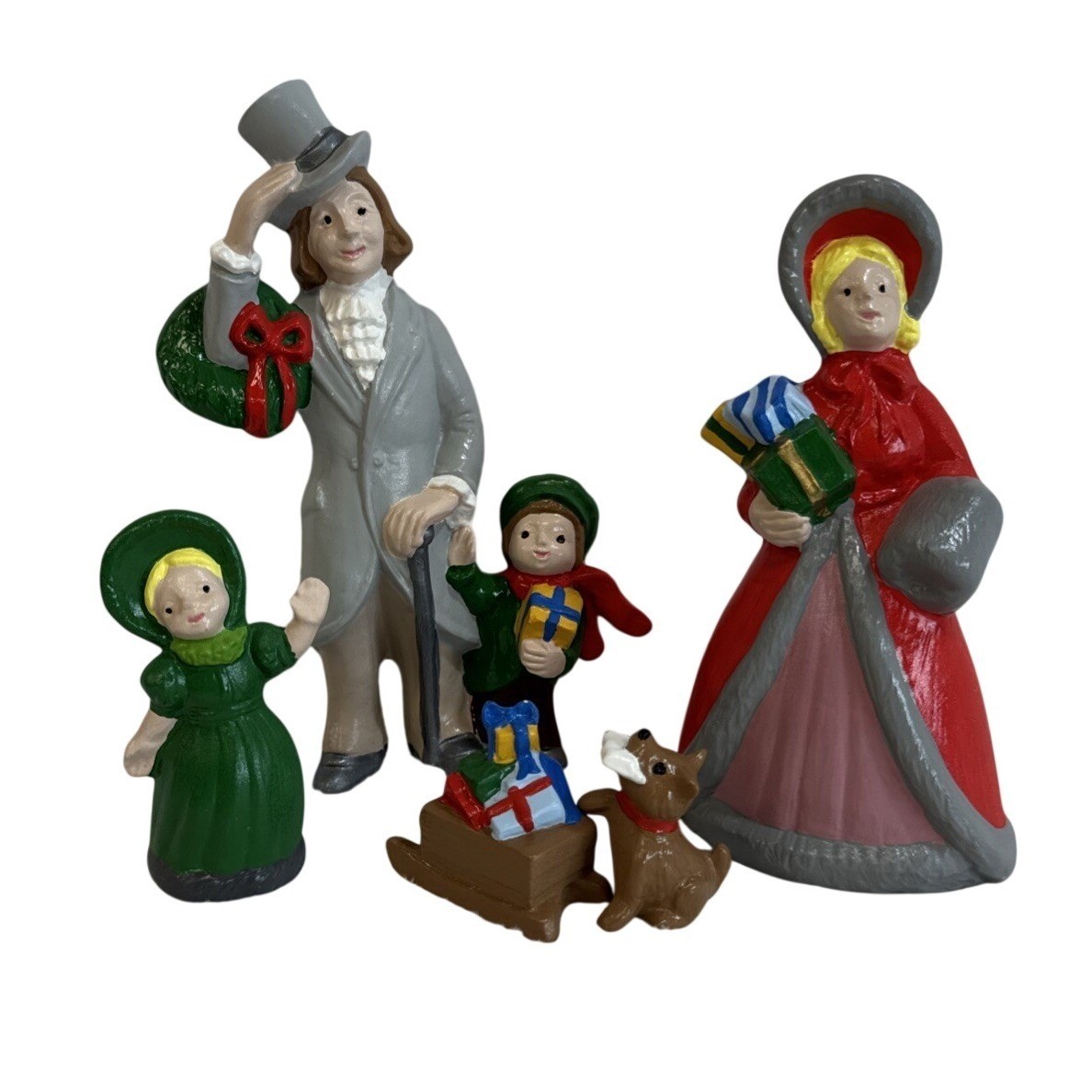 Vintage Christmas Village Figurine Set Victorian Family Carolers 5 Piece