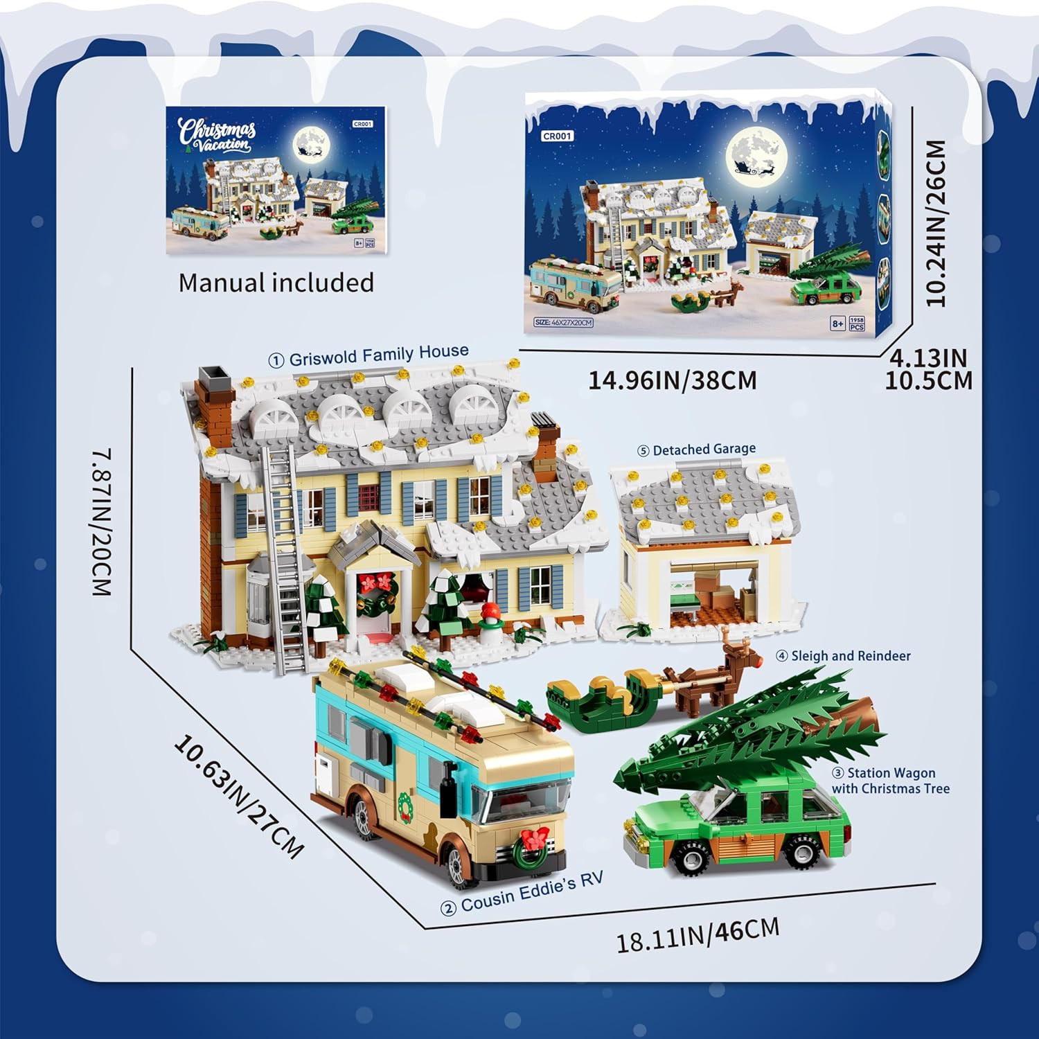 Christmas Holiday House Building Set, 5 in 1 Model Buildings Kits Snow Village &