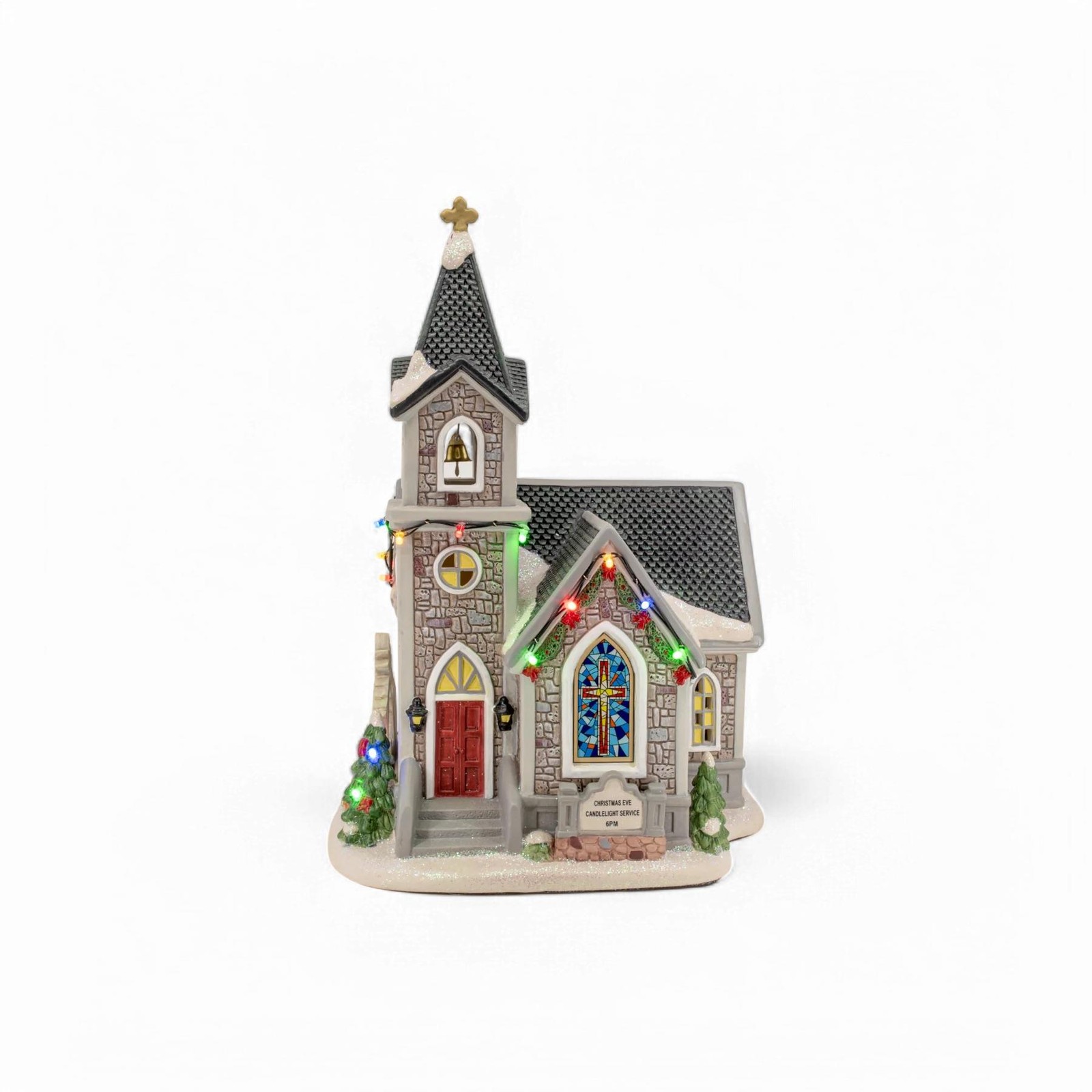FG Square Corner Cathedral Christmas Village Multicolored Glass Windows MC3008
