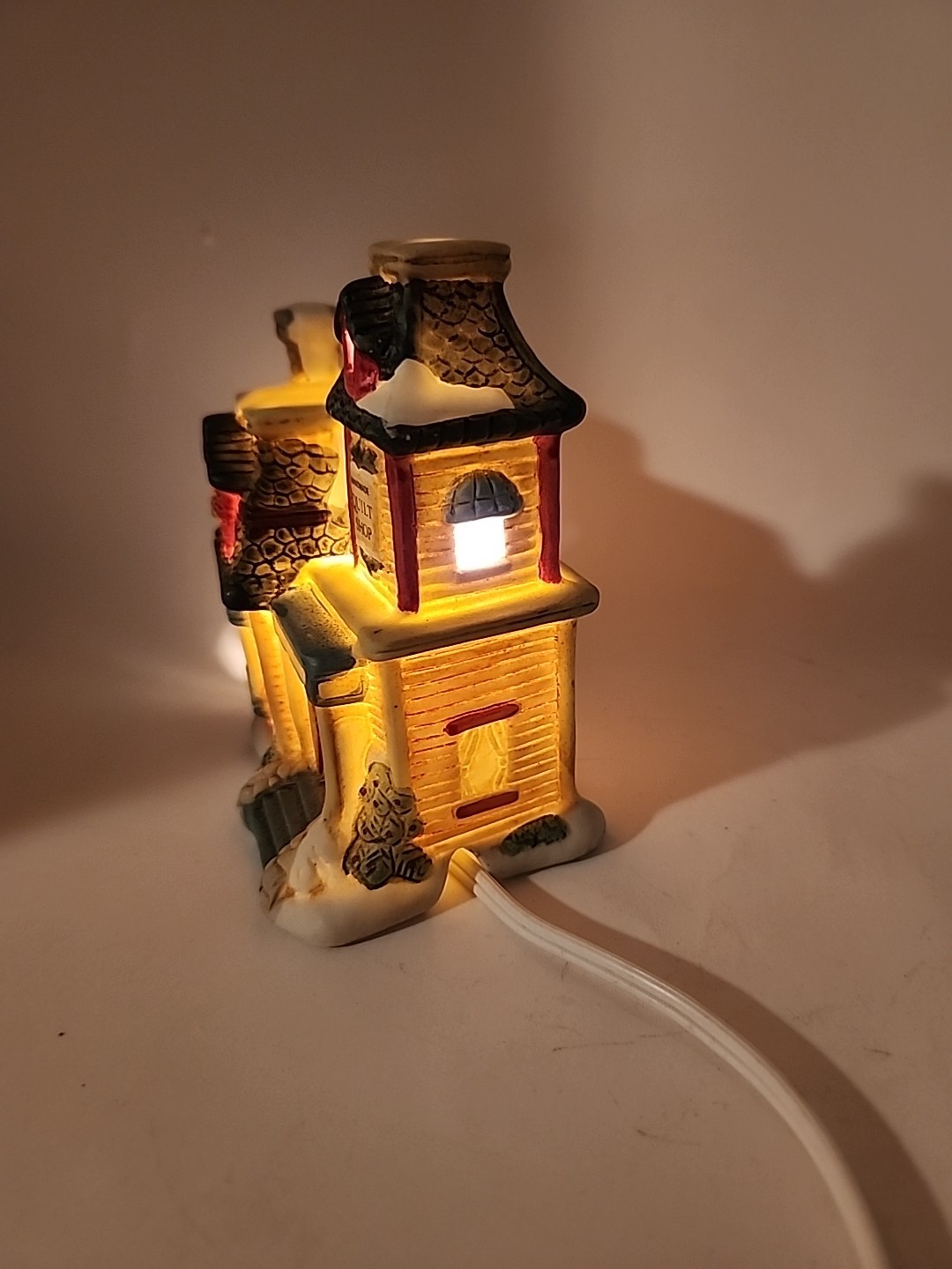 Victorian Quilt Shop Small Porcelain Christmas Village With Light 5″