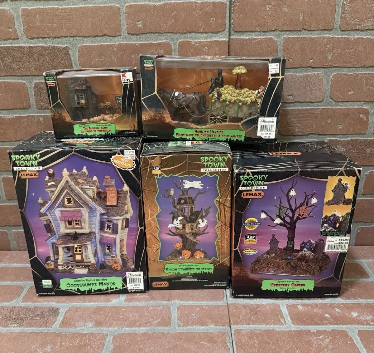 Spooky Town Lemax Collection Lot Haunted Hayride Pumpkin Patch Trick Or Tree New