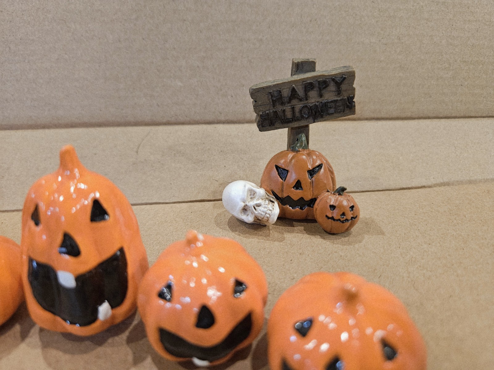 Lot Of 9 Halloween Figures Sign Pumpkins Patch Black Cat Ghost Jack-o’-lantern