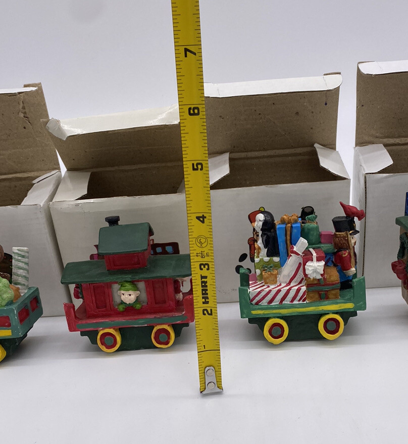4 Piece Vintage Ceramic Christmas Train Set Santa Bear Toys Penguin Reindeer