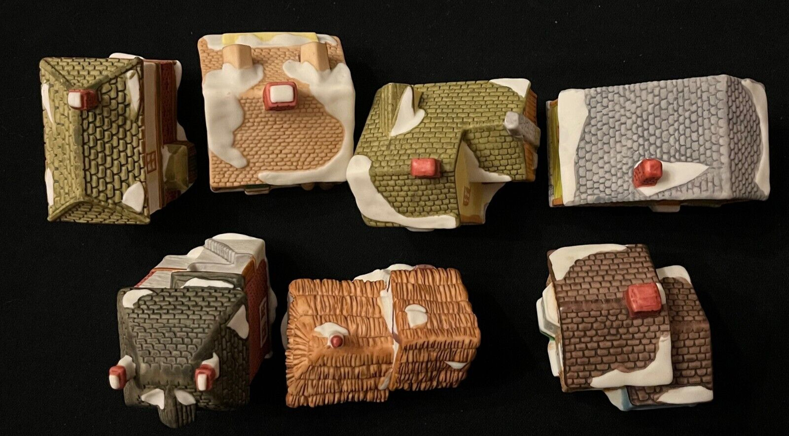 Set of 7 Dept 56 NE Village Hand-Painted Bisque Lite-Up Ornaments with Clips