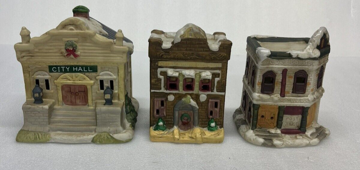Frank’s Nursery and Crafts 12 Piece Set Porcelain Christmas Village Blue Box
