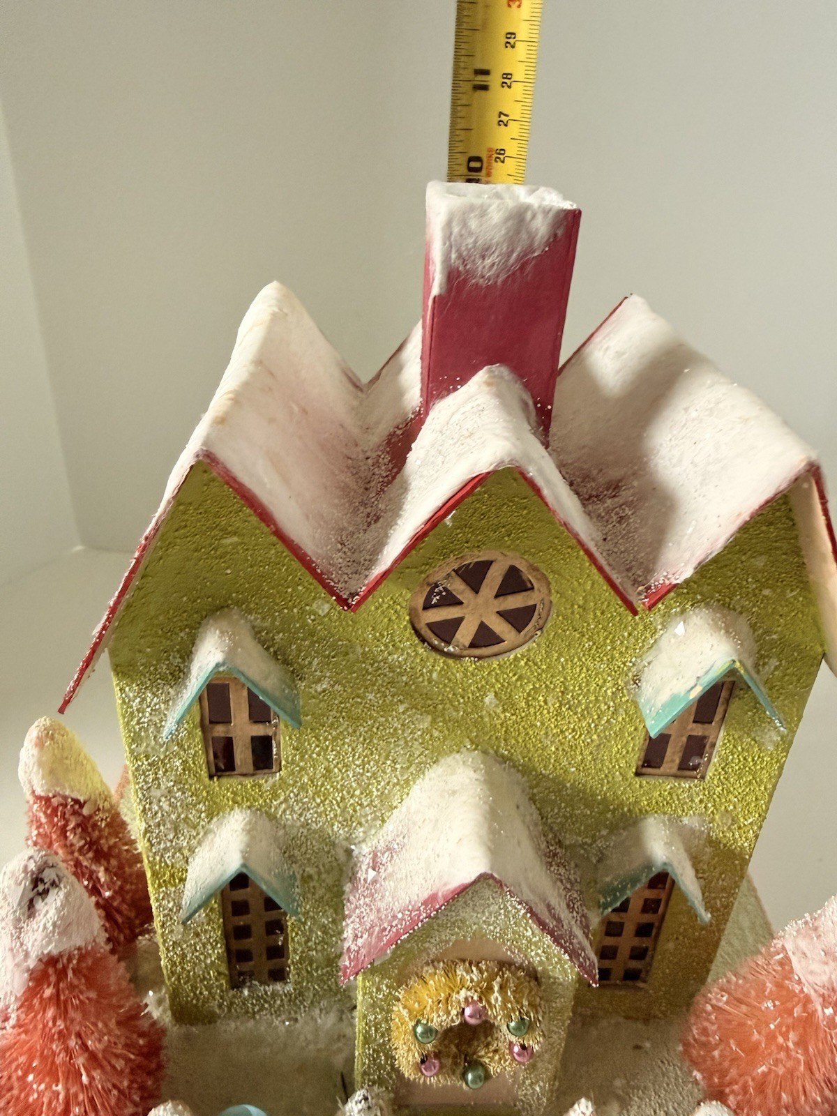 Cody Foster Glitter Light Up Putz House with Bottlebrush Trees Christmas