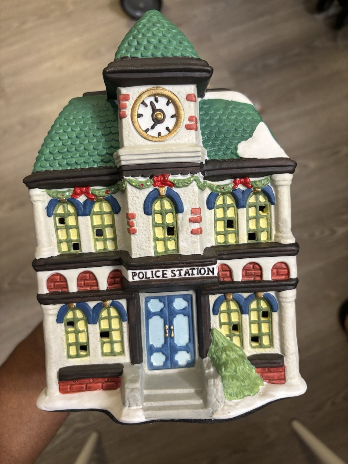4 Ceramic Lighted Christmas Village Houses w/ 4 Light Cords Holiday Decor