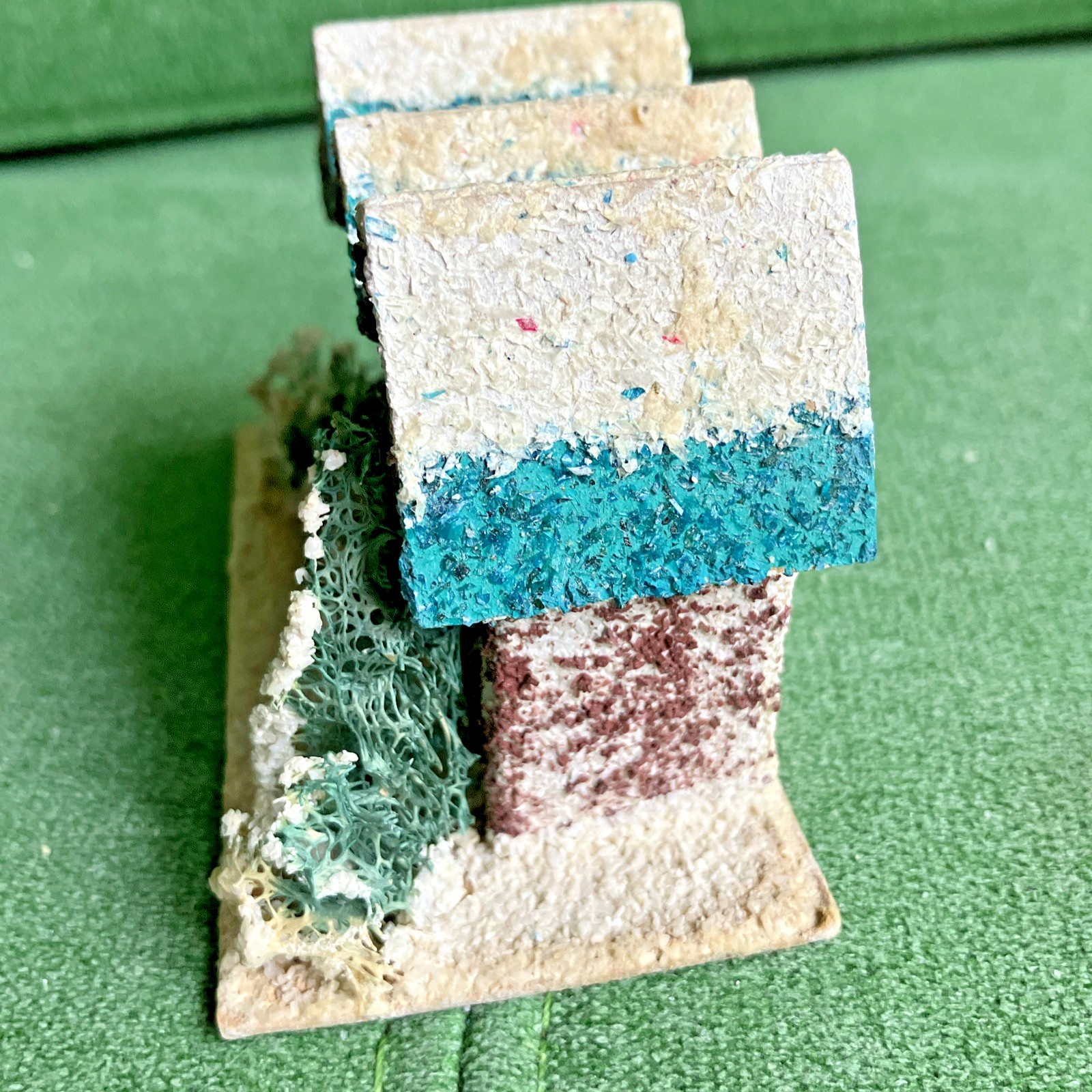 5 Different VTG Christmas Putz Houses, Cardboard w Mica Glitter, Windows, Trees