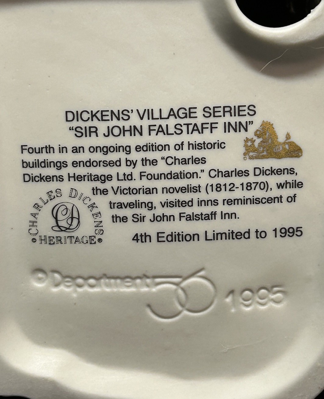 Dept 56 HV Dickens’ Village Series Sir John Falstaff Inn 4th Edition, 1995