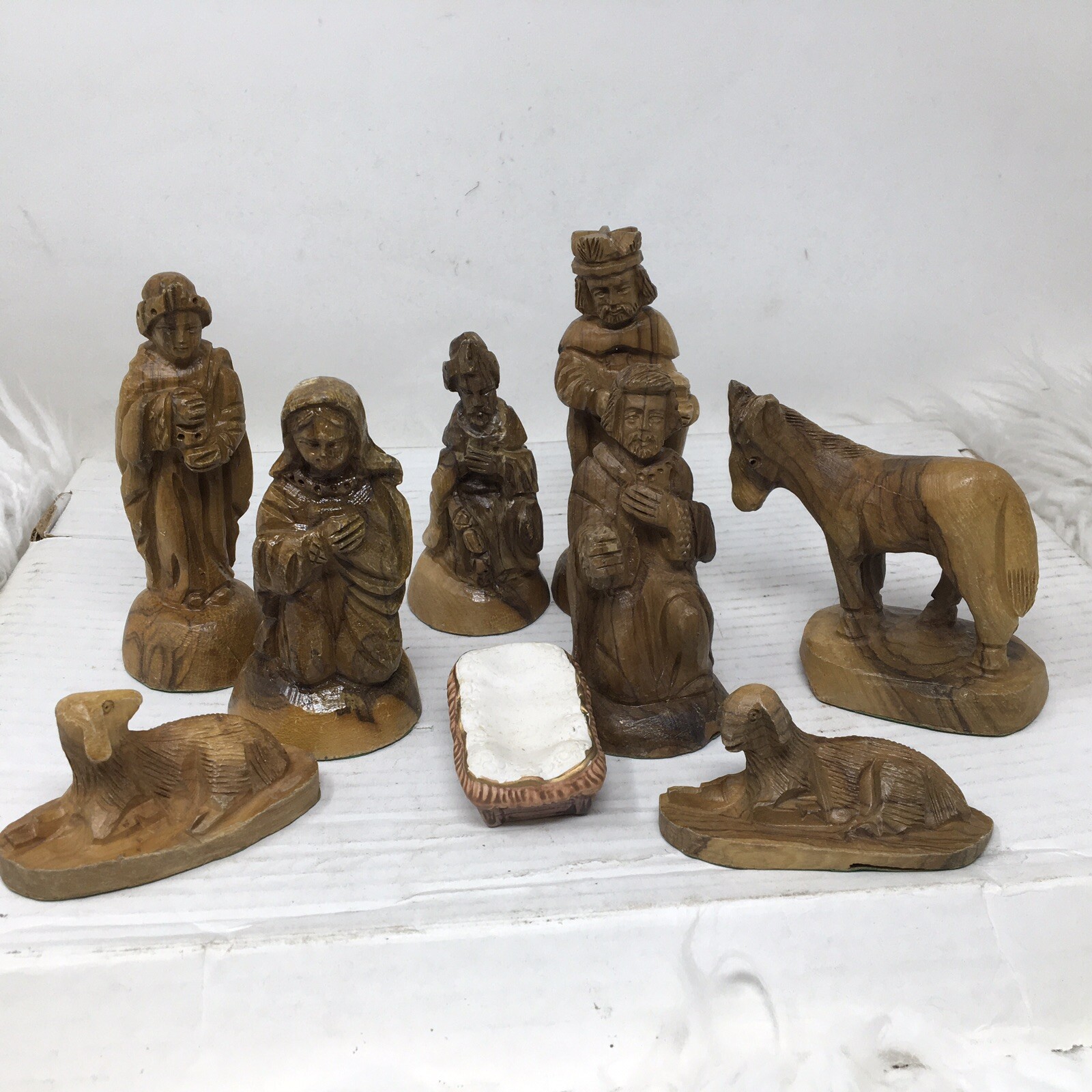 Vintage Hand Carved NATIVITY SET 9 Piece Wood Holy Family READ DESCRIPTION