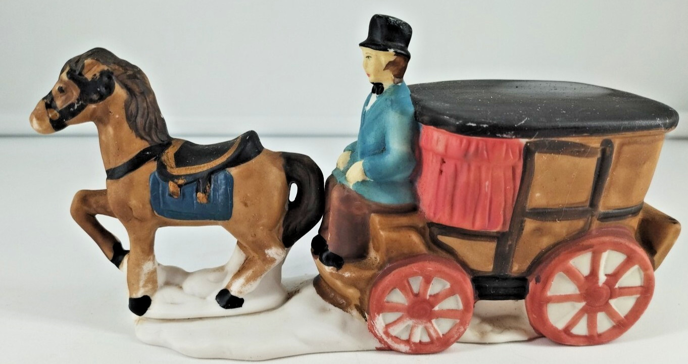 Caldor Hand Painted Porcelain Man In Top Hat & Jacket Driving Carriage Figurine
