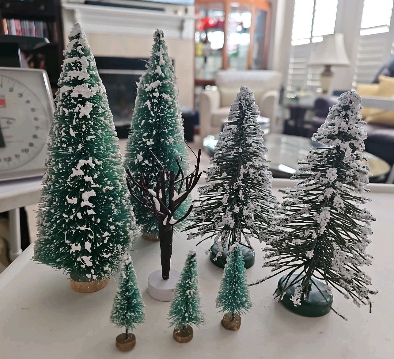 2 Lg 8″ Flocked 2 Med 6″ Flockedl 3 2″ Christmas Trees For Snow Village 1 Tree