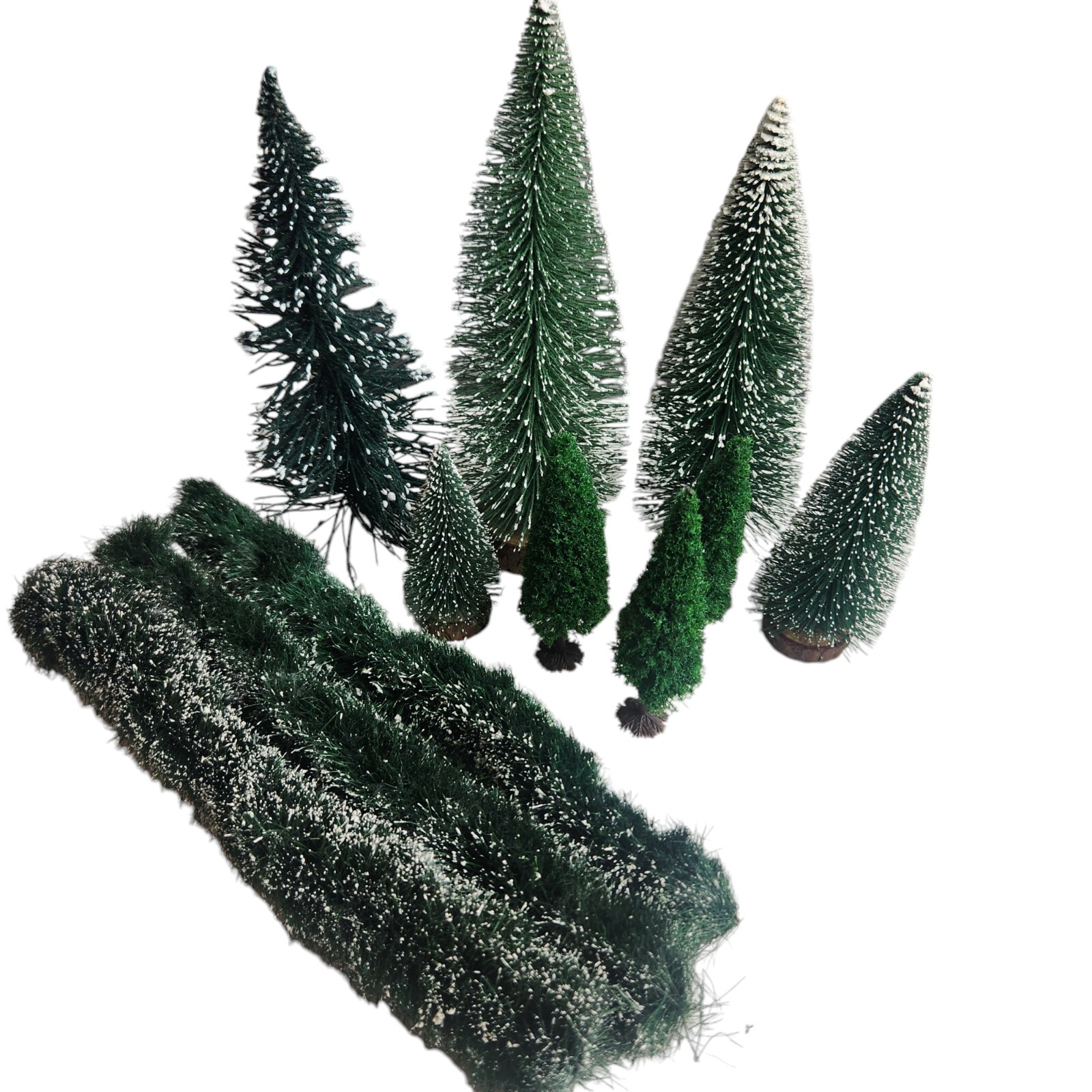 Department 56 and Lemax Mix of Village Landscape Flocked Trees and Bush Edges