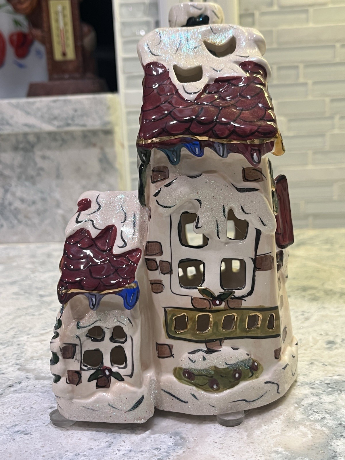 Blue Sky Heather Goldmine North Pole B & B Tea Light House Cottage Display