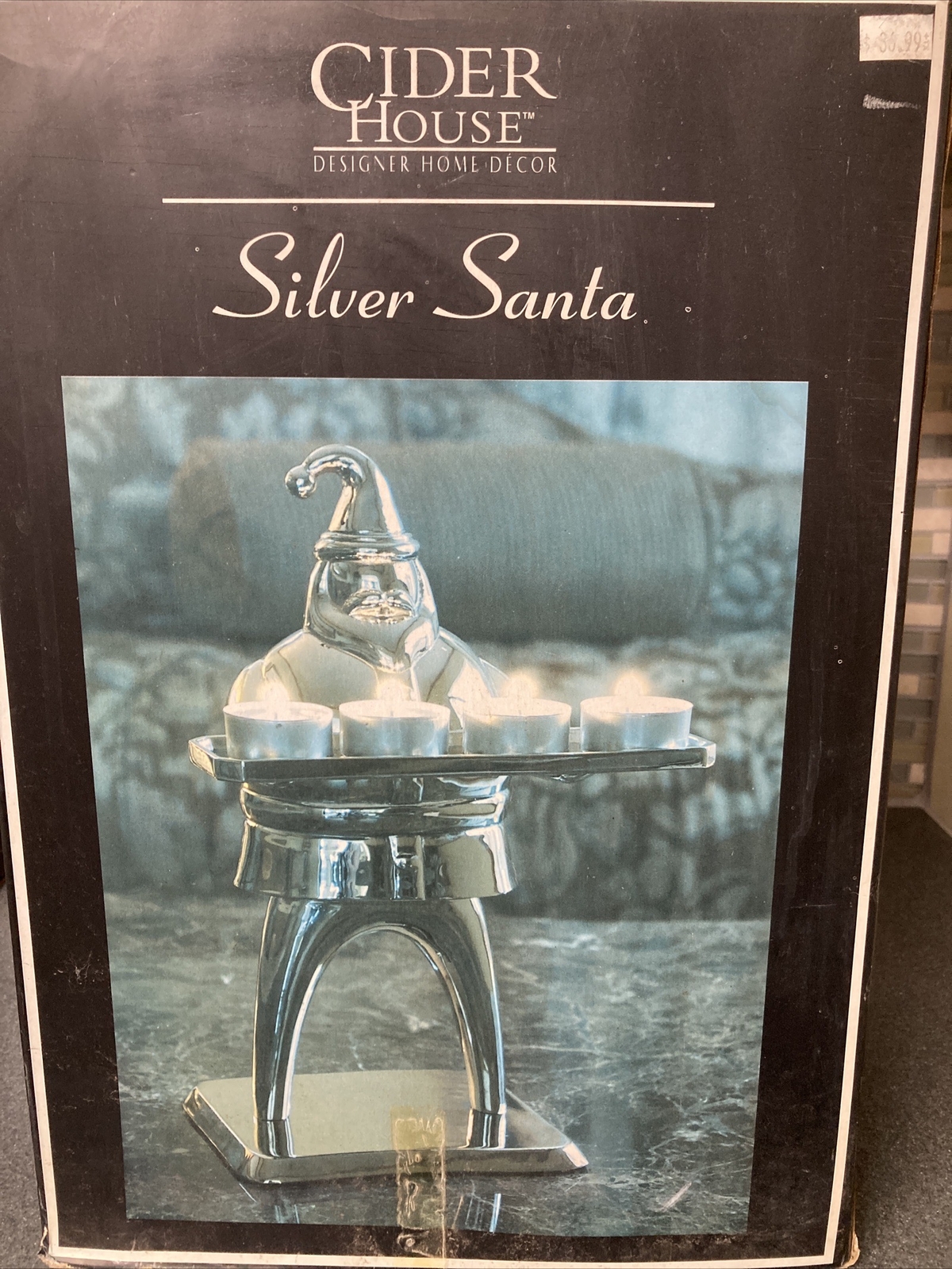 Vintage Cider House Silver Santa POTTERY BARN Christmas 4 Tea Light Holder Decor