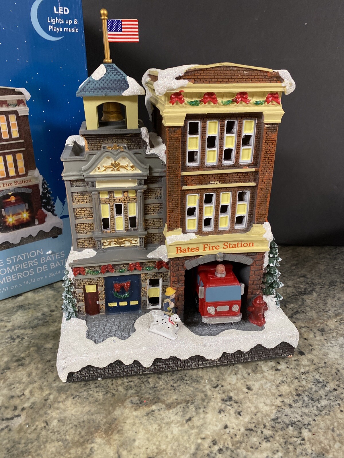 Carole Towne Bates Fire Station Animated Truck Lighted Musical Christmas Village