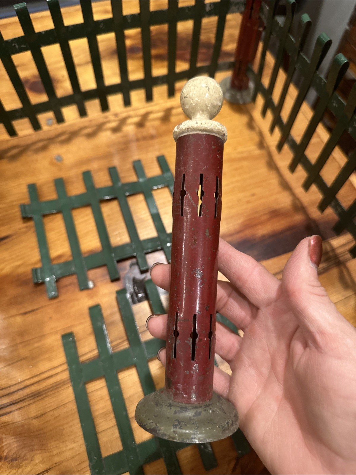 Antique Early Large Size Metal Fence Christmas Train Village Putz Display