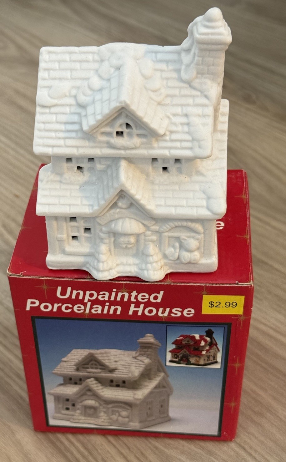 Vintage NOS 90s Porcelain House Village Christmas Ready To Paint Toy Shop