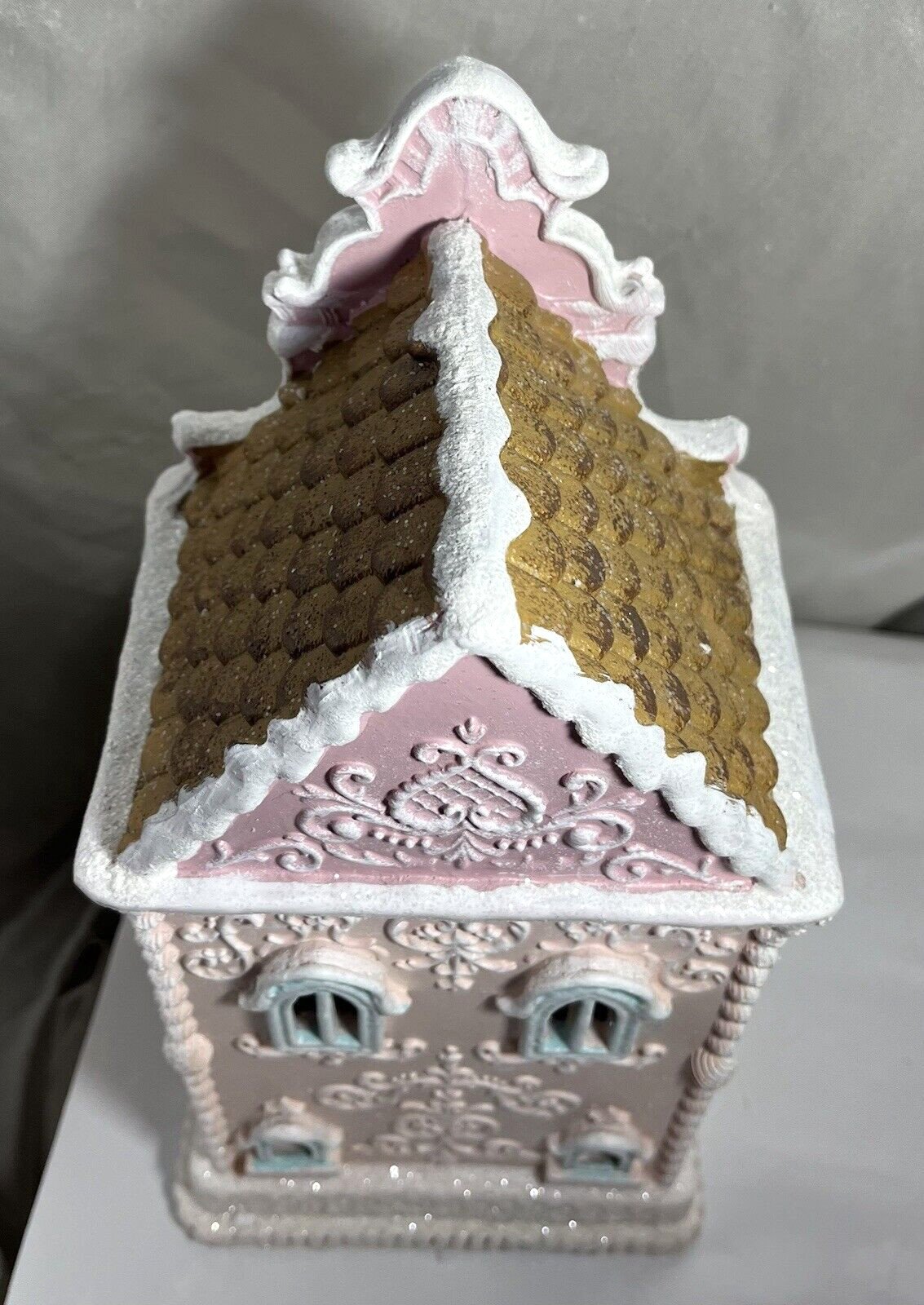 Pink Christmas Victorian Gingerbread House Lights Up 13.5″ NEW