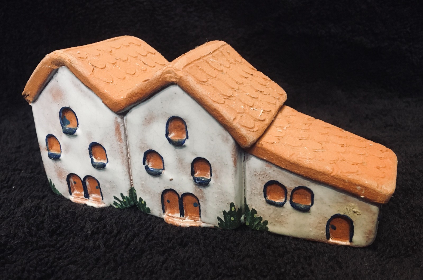 Vintage Mediterranean Ceramic Mini House Village Figurine Hand-Painted