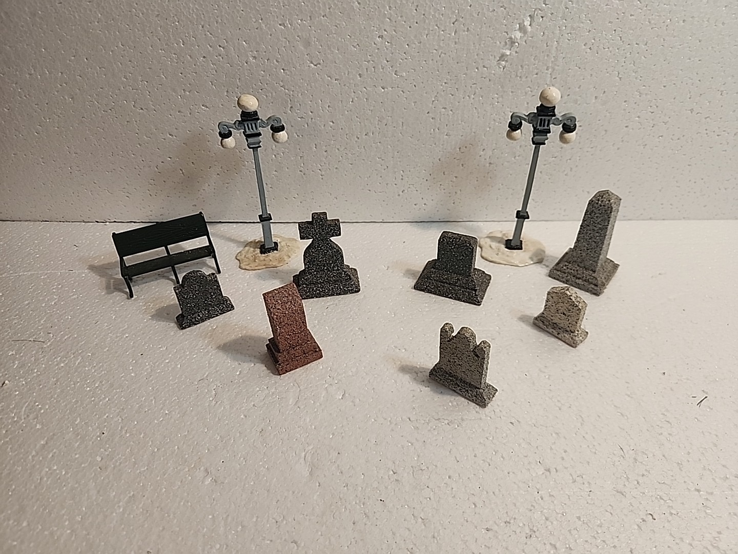 Village Accessories Wood Graves Metal Bench Plastic Light Poles
