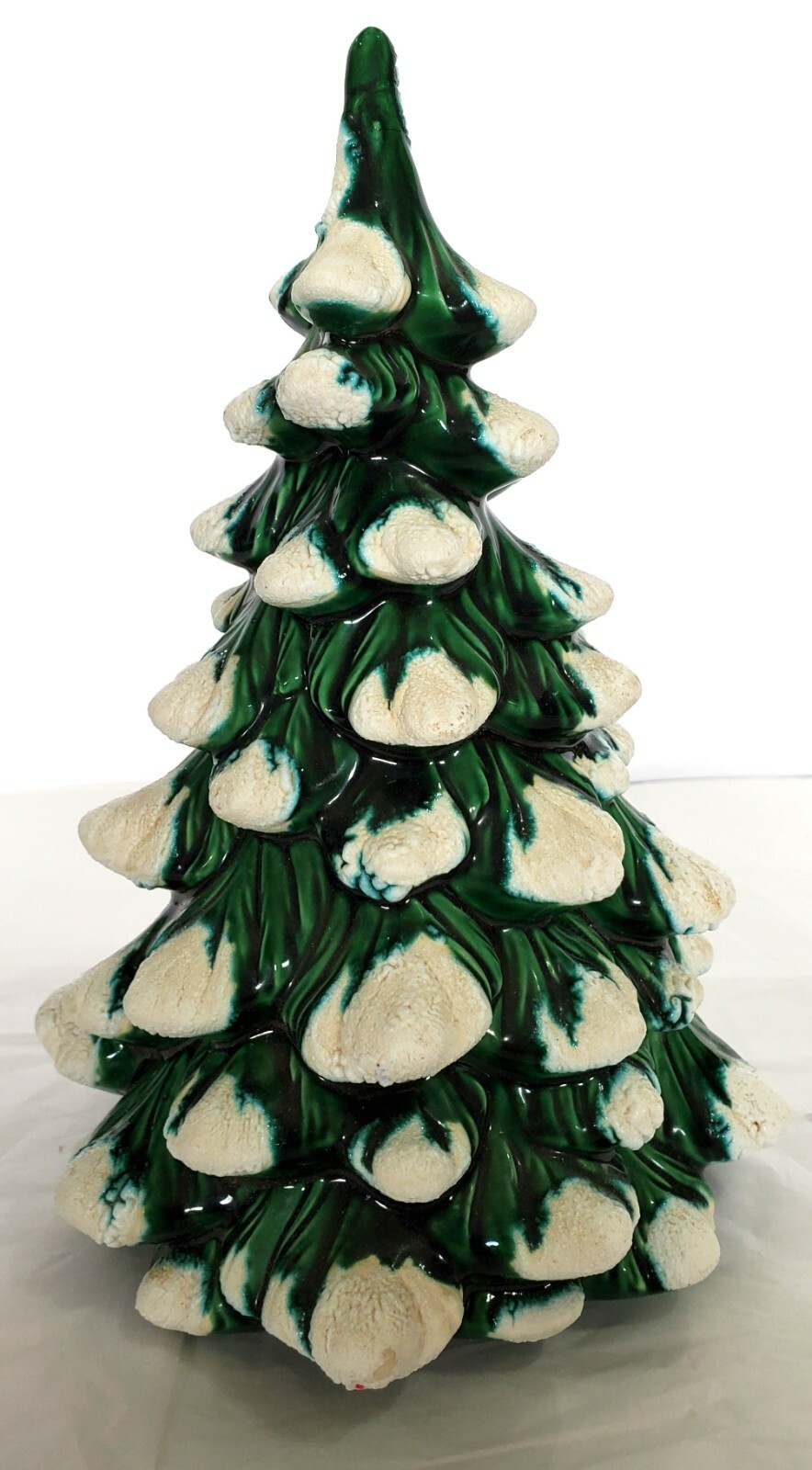 VINTAGE HOMEMADE Ceramic Snowy PINE TREE for Christmas Village HOLLAND MOLD 9.5″