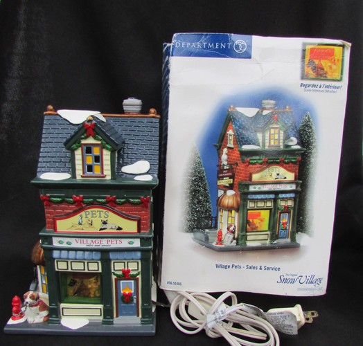 Dept 56 Village Pets Sales & Service Snow Village #56.55365 with box +light cord