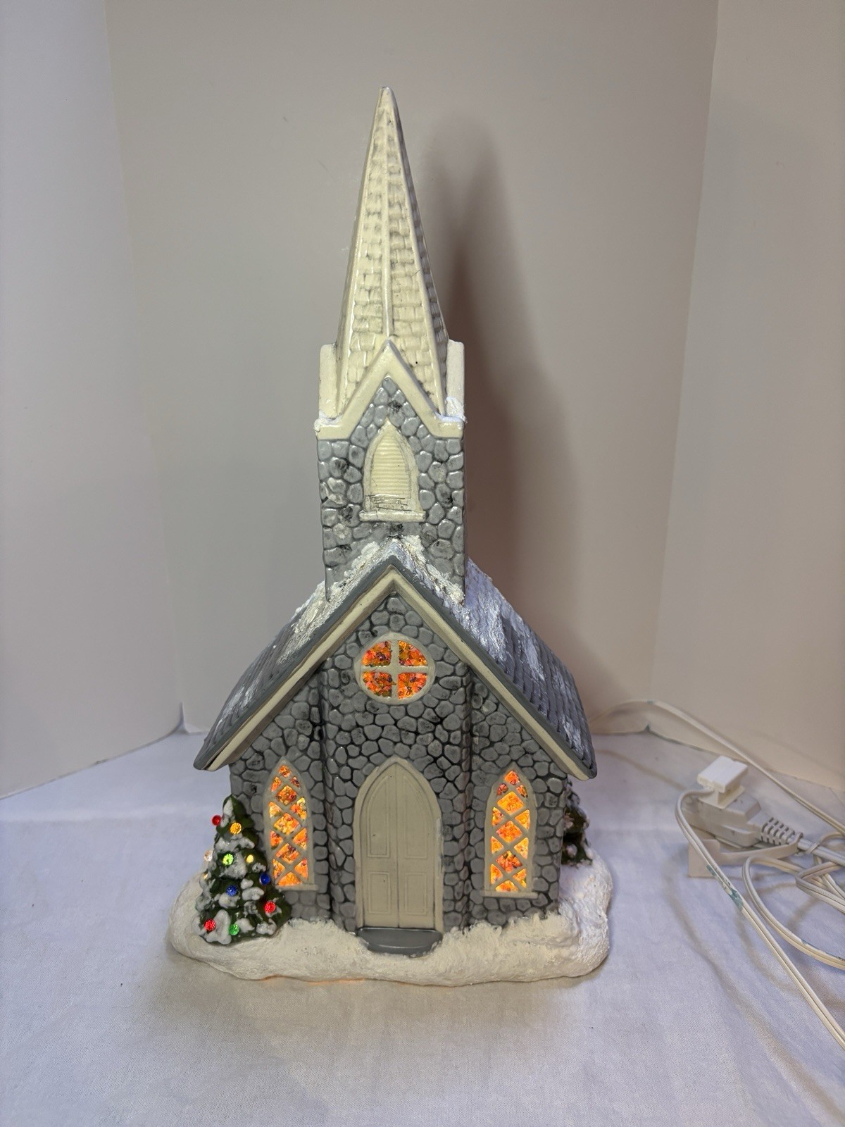 VTG Large Ceramic Lighted Church 16.5″ x 9″ Christmas Tree Music Box