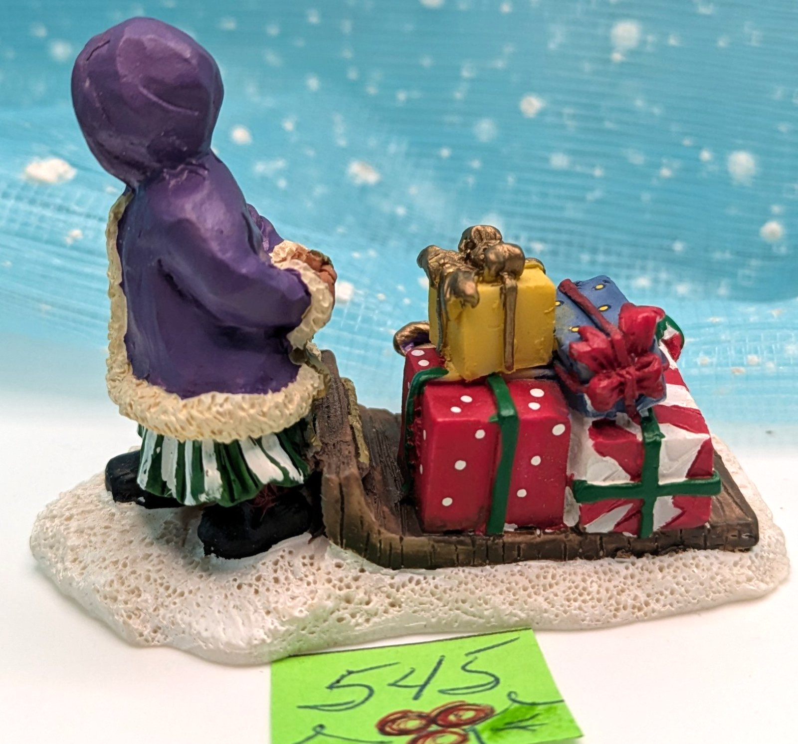 Girl sled presents gifts Christmas Village Figurine LOOSE INV545
