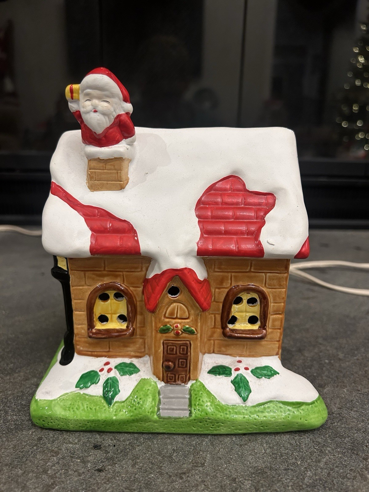 Vintage 1960s Ceramic Christmas House Santa In Chimney Light Up W/Box Taiwan