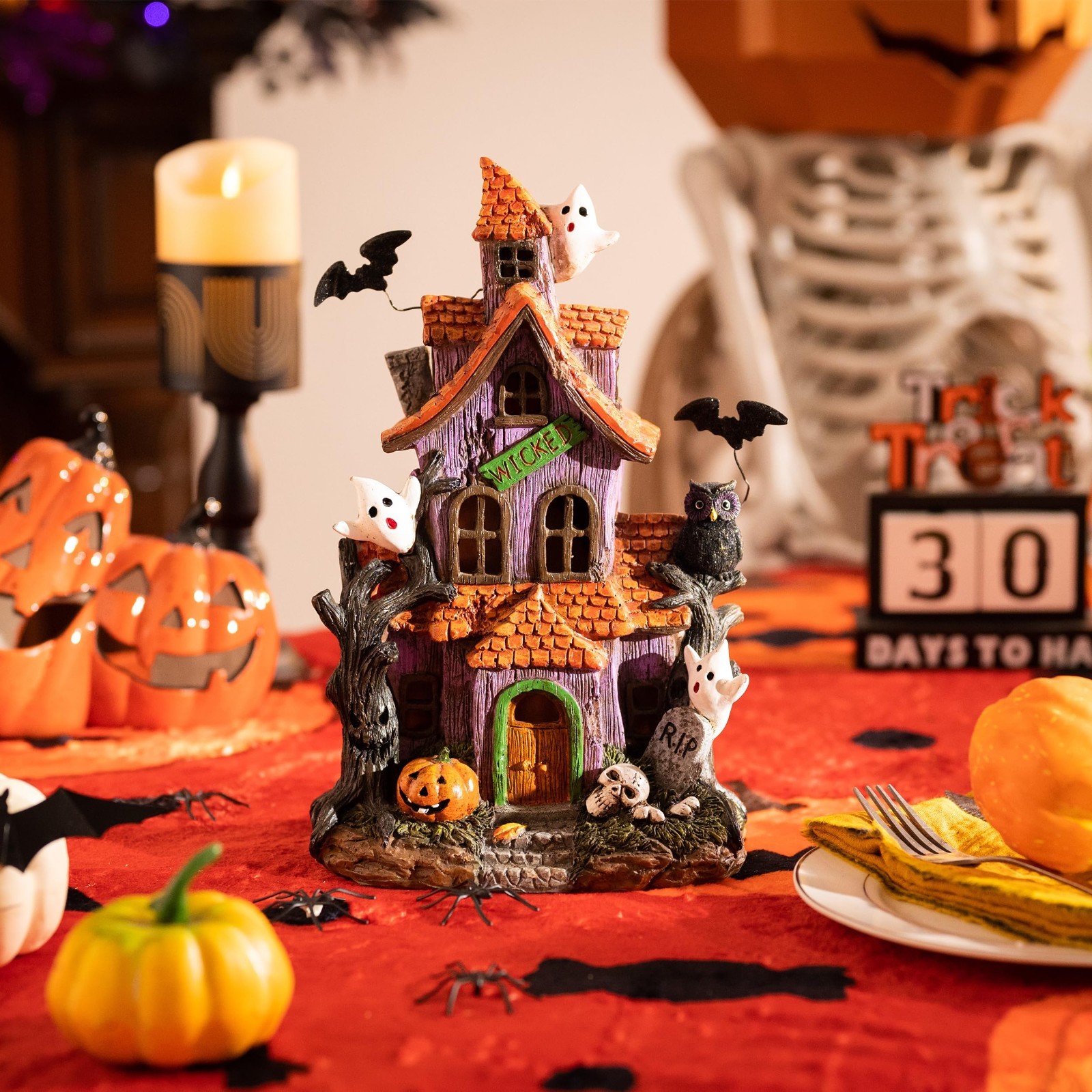Lighted Halloween Village Houses – LED Spooky Town Decor for Home & Party, 12