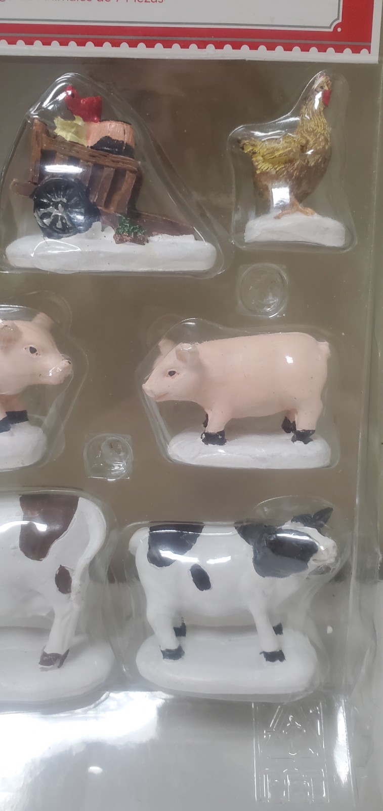 Holiday Time Farm Animals 7 Piece Christmas Village Cows Rooster Chick Pig Wagon