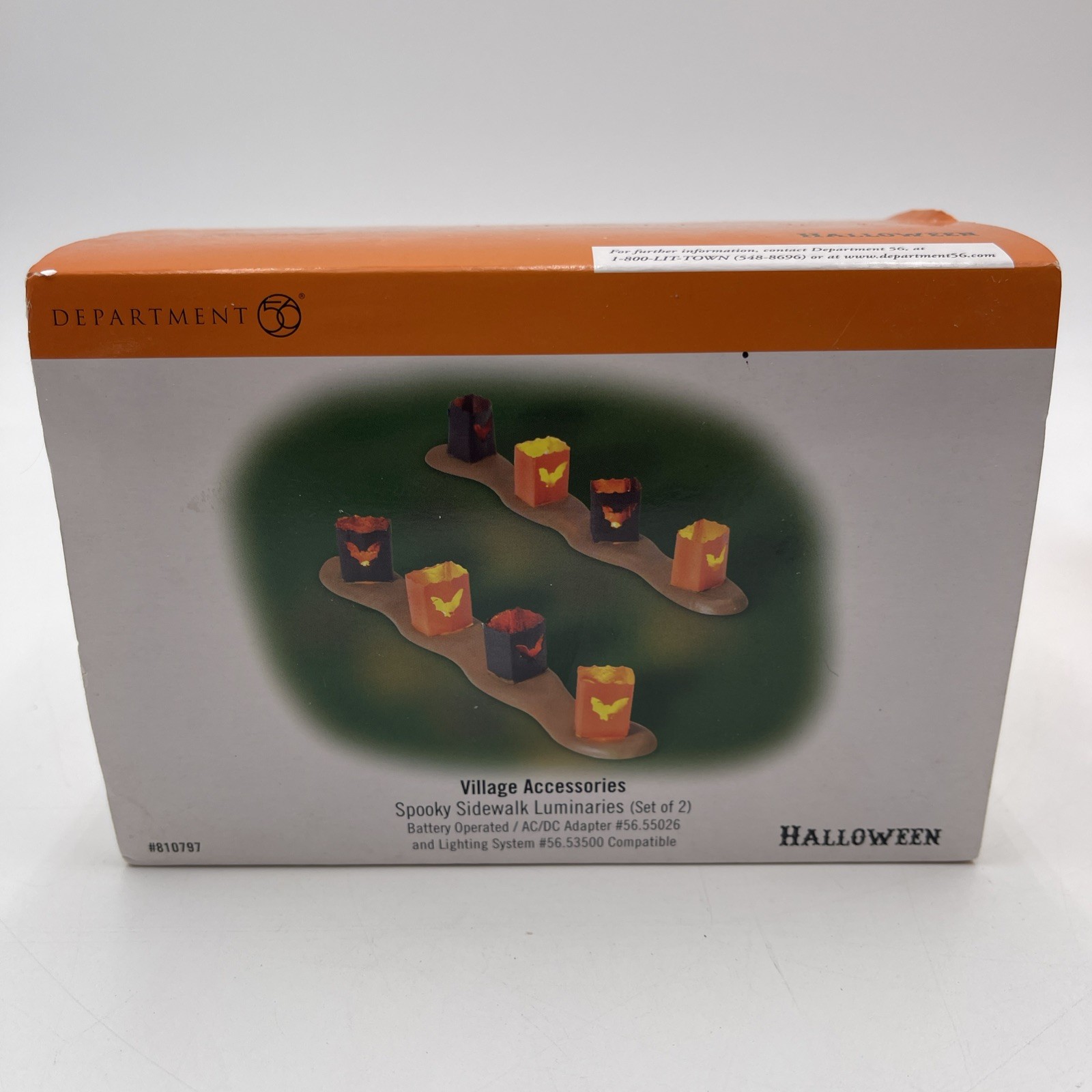 Dept 56 Village Halloween #810797 Spooky Sidewalk Luminaries 2 Piece Set Tested