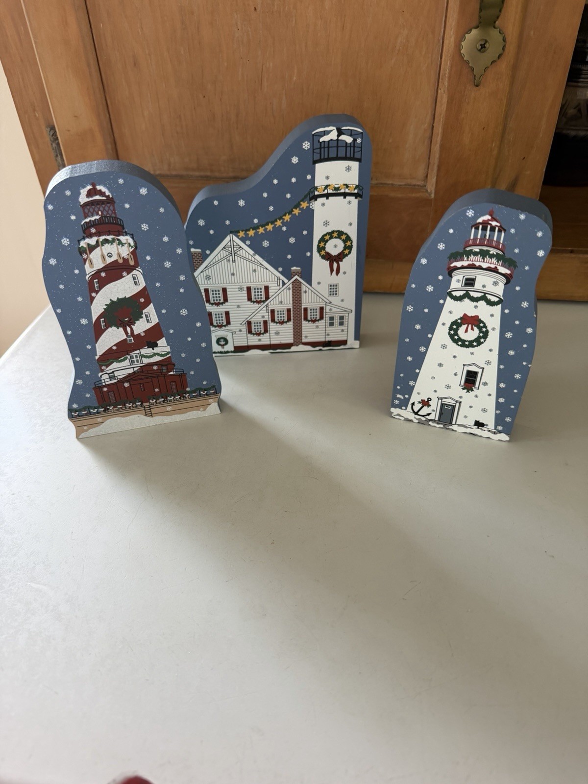 Lot Of 3 The Cat’s Meow Christmas Lighthouses. Marblehead,Fenwick,White Shoal