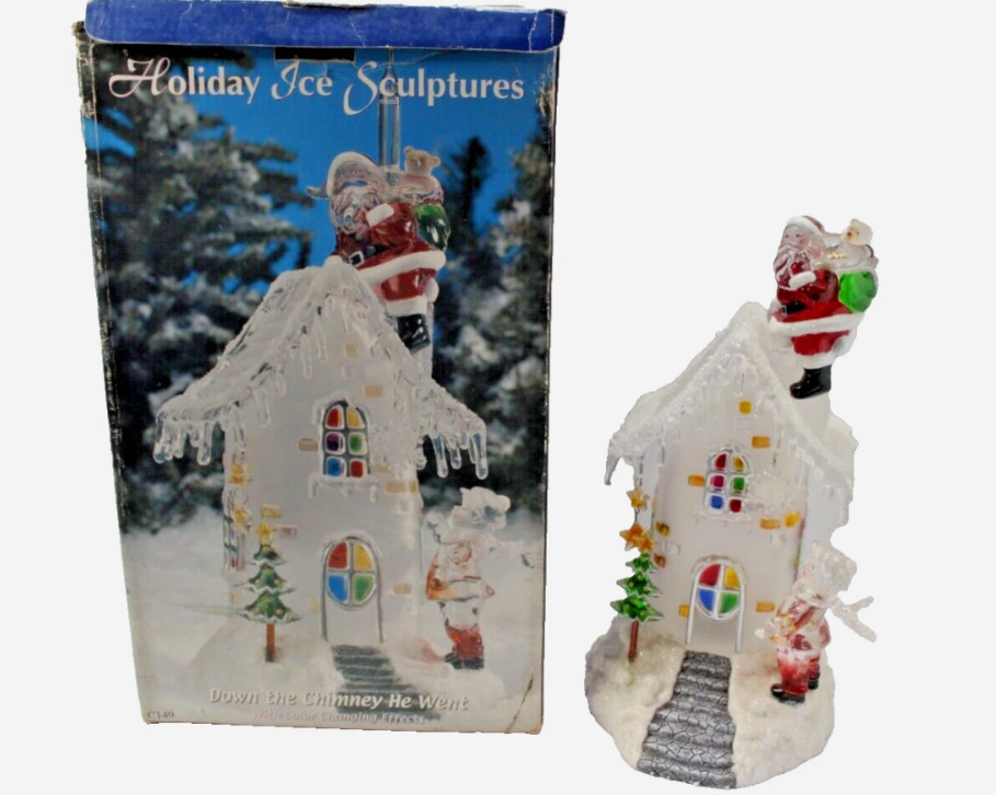 Vtg Heritage Mint Holiday Ice Sculptures Down The Chimney He Went Color Change
