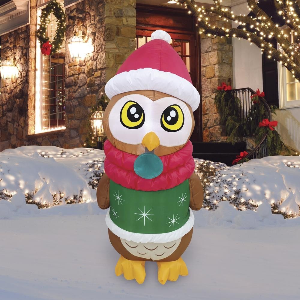 4′ Polyester Lighted LED Christmas Owl Inflatable Fun Holiday Outdoor Decor