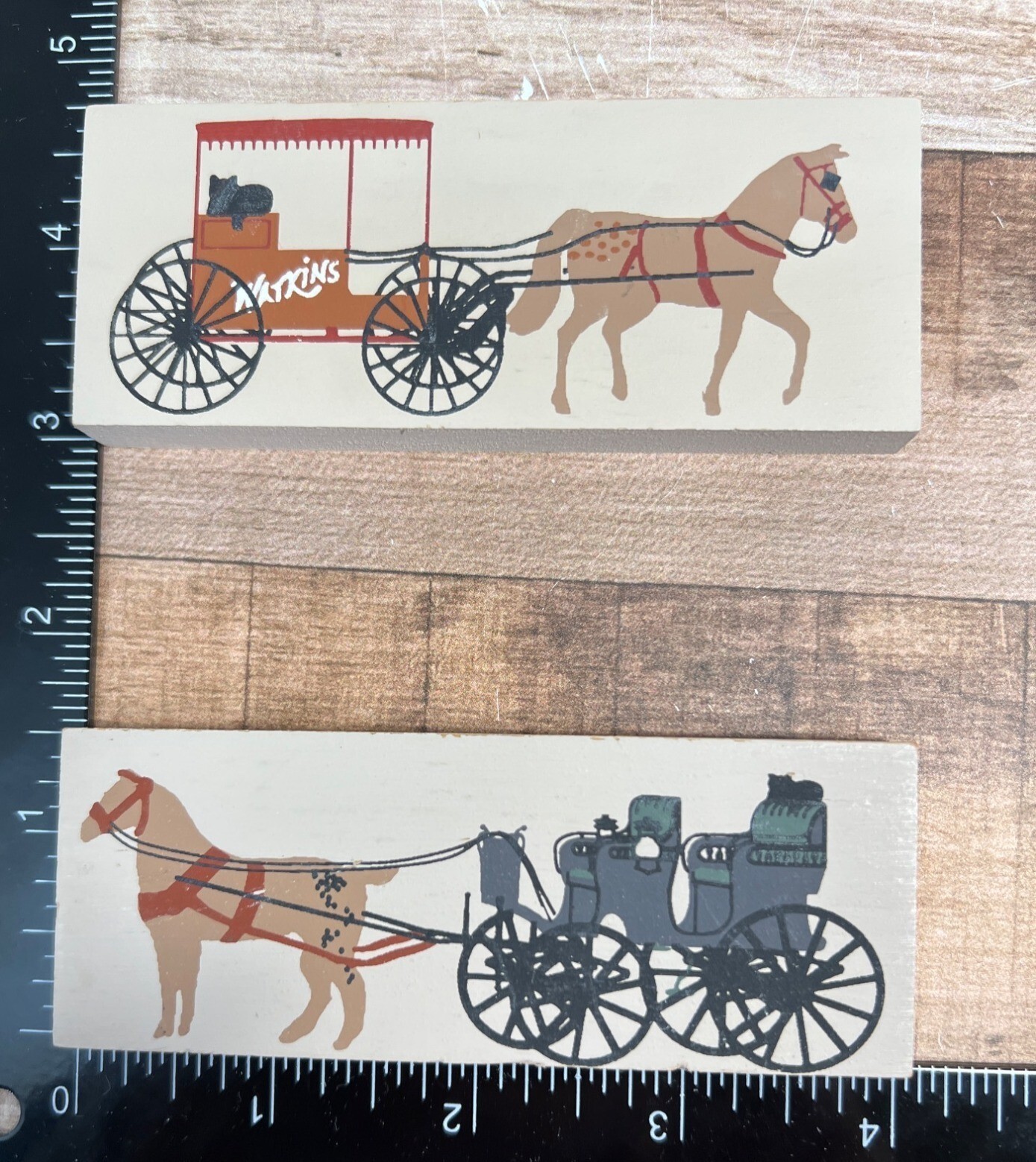 Vintage Wooden Blocks With Horse-Drawn Carriage Design Cats Meow