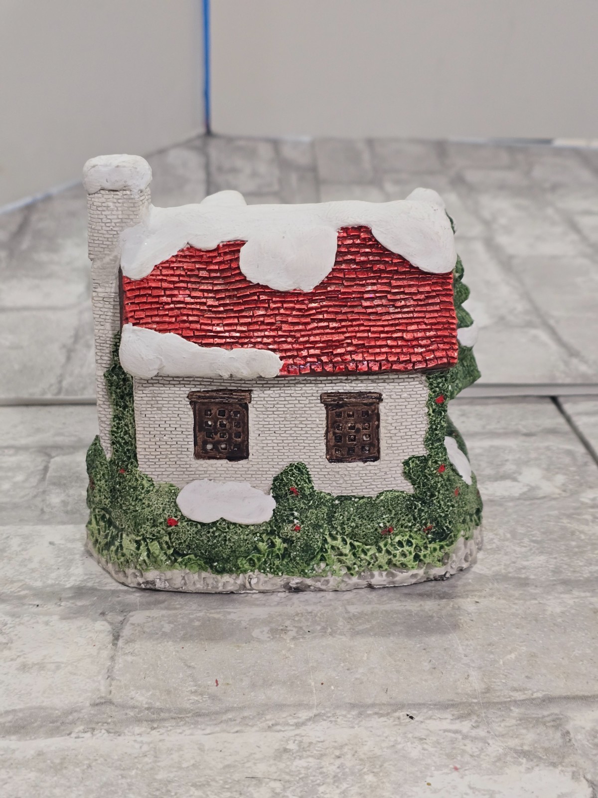 O’Well China Red Barn Silo Christmas Village House 1997 w/ white brick house