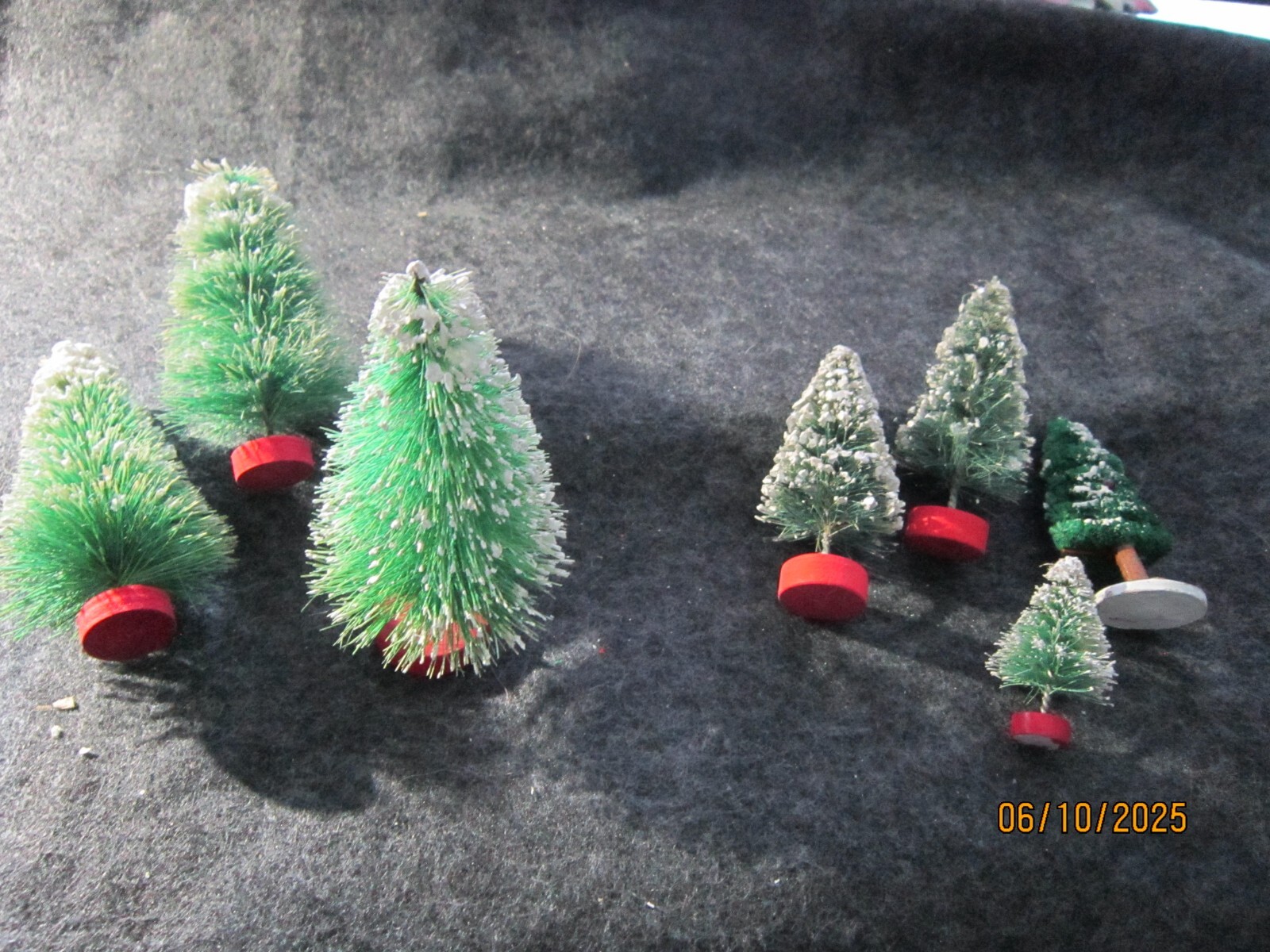 lot of 7 Vintage Christmas Village trees snow tips 4 6 &3 inches