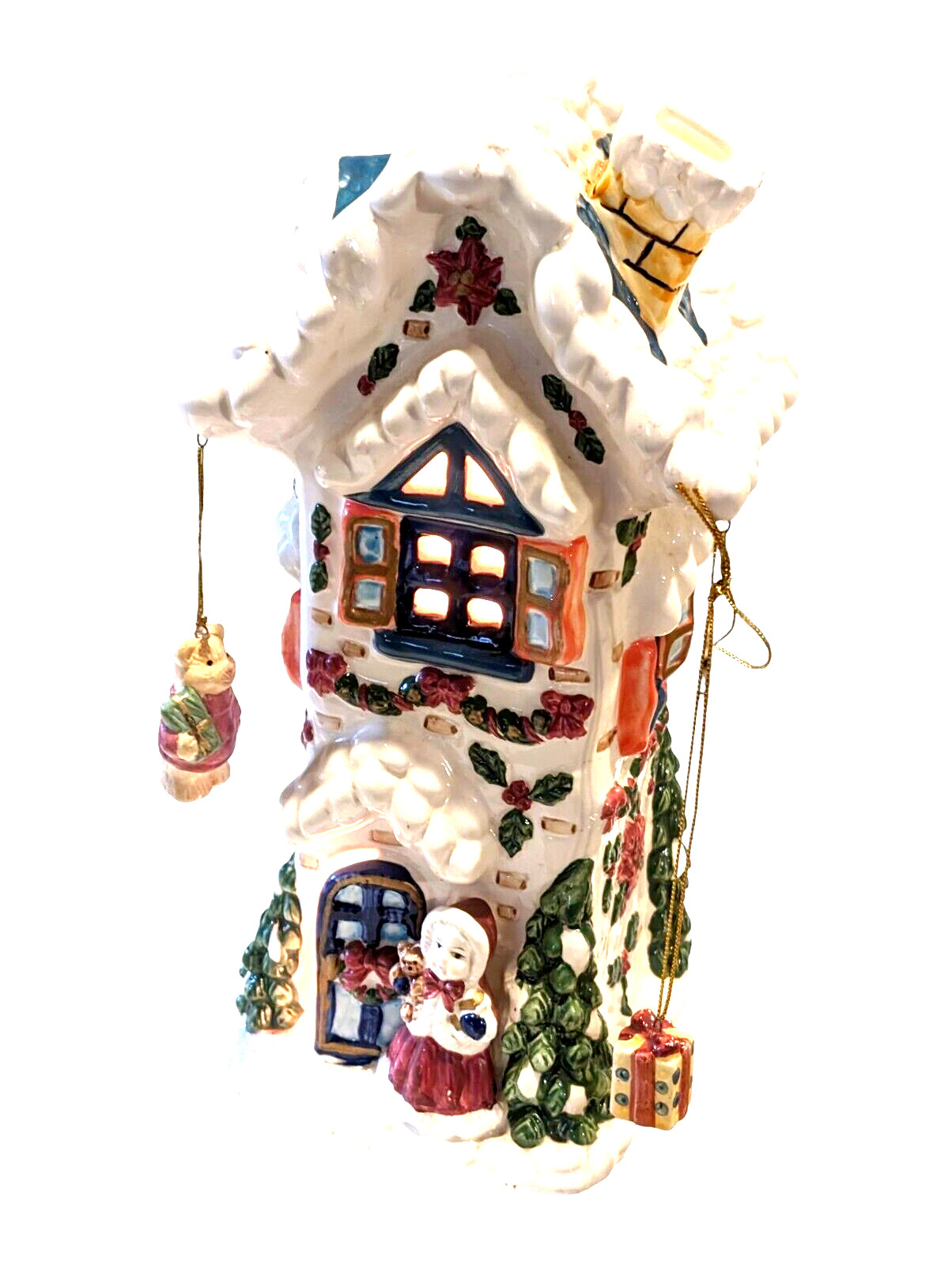 Vtg Light Up Ceramic Colorful Christmas House Cottage Girl Hand Painted 11”