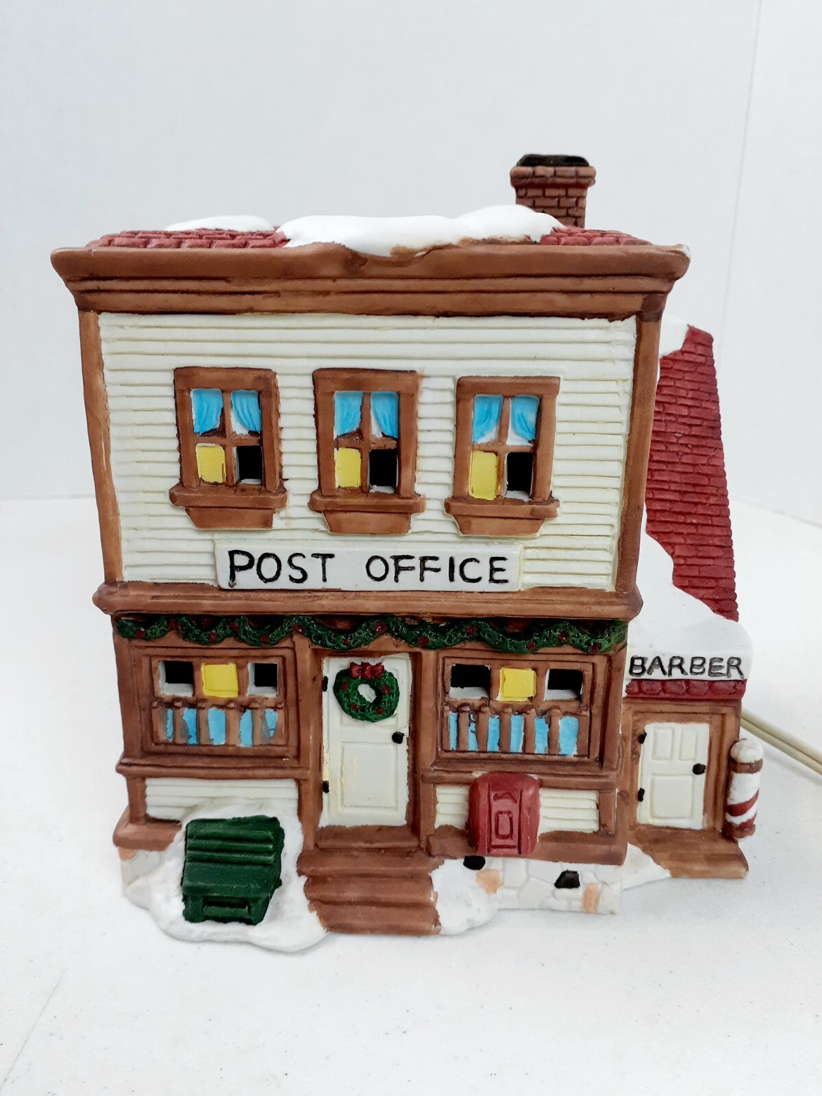 Hearthside Village Post Office & Barber Shop w/ Box Lighted Porcelain NOMA #6140