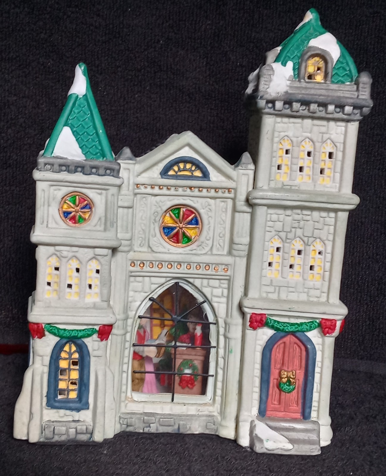 Christmas Village lit Church with Picture Window View of Choir