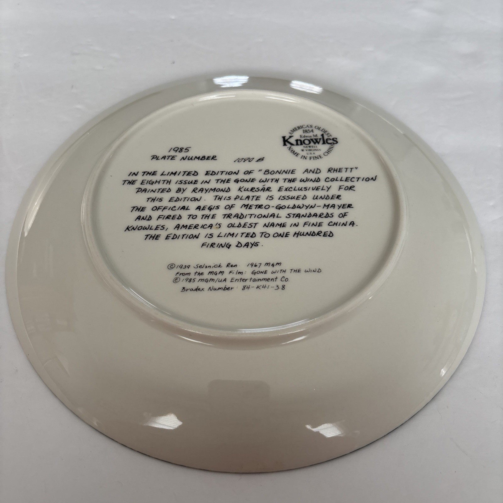 Vintage Knowles Gone With The Wind Bonnie And Rhett Collectors Plate Ltd Edition