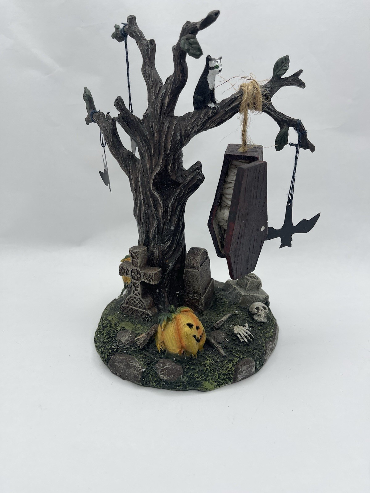 Halloween Haunted Tree Figurine Mummy Coffin Cat Pumpkins Bats Skeleton READ