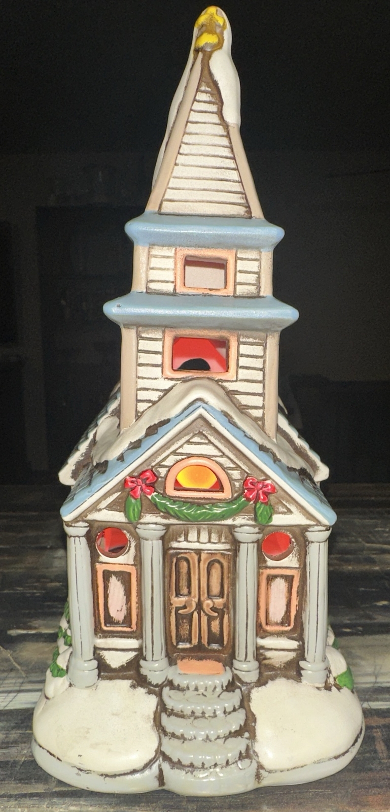 LEFTON CHURCH 1987 BYRON WOOD 06333 LIGHTED COLONIAL CHRISTMAS VILLAGE CERAMIC