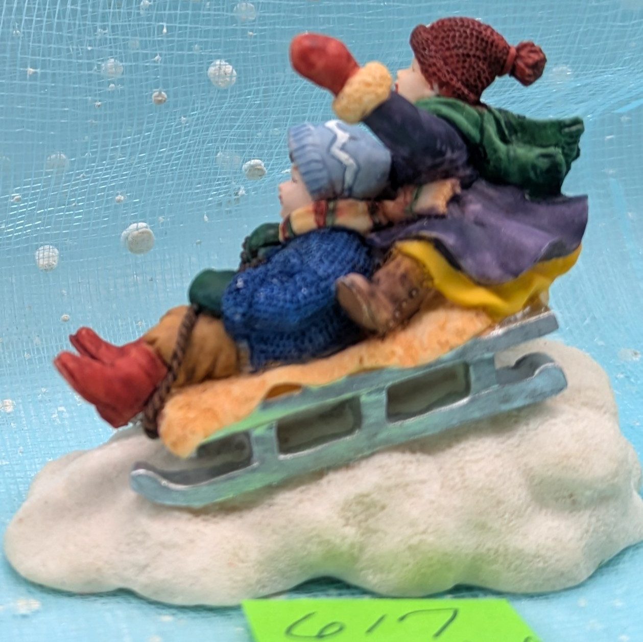 Sledding children boy girl sled Christmas Village Figurine NO BOX INV617