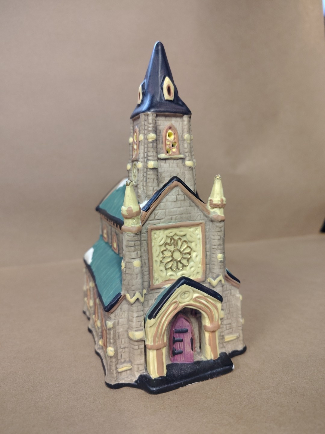 Vintage Church Ceramic Porcelain Snow Christmas Lamp Village Decoration